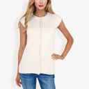 Beige Medium Cap Sleeve Knit Sweater With Contrast Trim Stitching