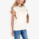 Beige Medium Cap Sleeve Knit Sweater With Contrast Trim Stitching