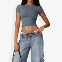  Short Sleeve Crop Top with Stretch Fit and Crew Neck Design