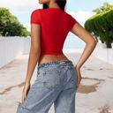 Red Large Short Sleeve Crop Top with Stretch Fit and Crew Neck Design