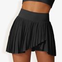 Black Medium Women's High Waist Pleated Skort with Built-In Shorts and Asymmetrical Wrap Design