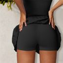 Black Medium Women's High Waist Pleated Skort with Built-In Shorts and Asymmetrical Wrap Design