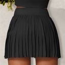 Black Small Women's High Waist Pleated Skort with Built-In Shorts and Asymmetrical Wrap Design