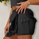 Black Small Women's High Waist Pleated Skort with Built-In Shorts and Asymmetrical Wrap Design