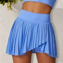 Blue Medium Women's High Waist Pleated Skort with Built-In Shorts and Asymmetrical Wrap Design