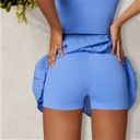 Blue Medium Women's High Waist Pleated Skort with Built-In Shorts and Asymmetrical Wrap Design