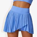 Blue Small Women's High Waist Pleated Skort with Built-In Shorts and Asymmetrical Wrap Design