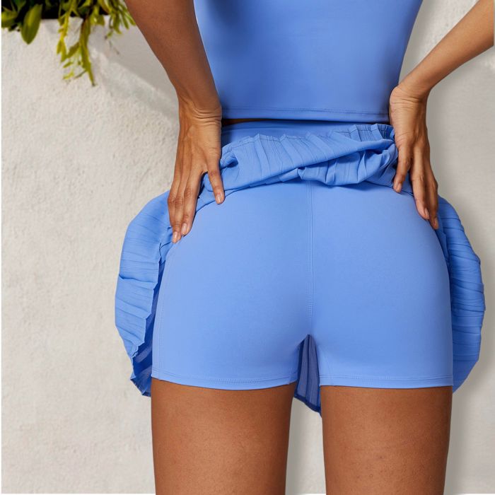 Women's High Waist Pleated Skort with Built-In Shorts and Asymmetrical Wrap Design