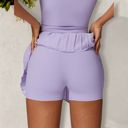 Purple Medium Women's High Waist Pleated Skort with Built-In Shorts and Asymmetrical Wrap Design