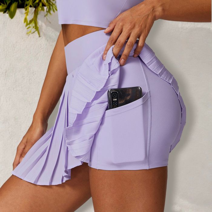 Women's High Waist Pleated Skort with Built-In Shorts and Asymmetrical Wrap Design