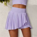 Purple Medium Women's High Waist Pleated Skort with Built-In Shorts and Asymmetrical Wrap Design