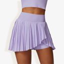 Purple Small Women's High Waist Pleated Skort with Built-In Shorts and Asymmetrical Wrap Design