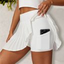 White Small Women's High Waist Pleated Skort with Built-In Shorts and Asymmetrical Wrap Design