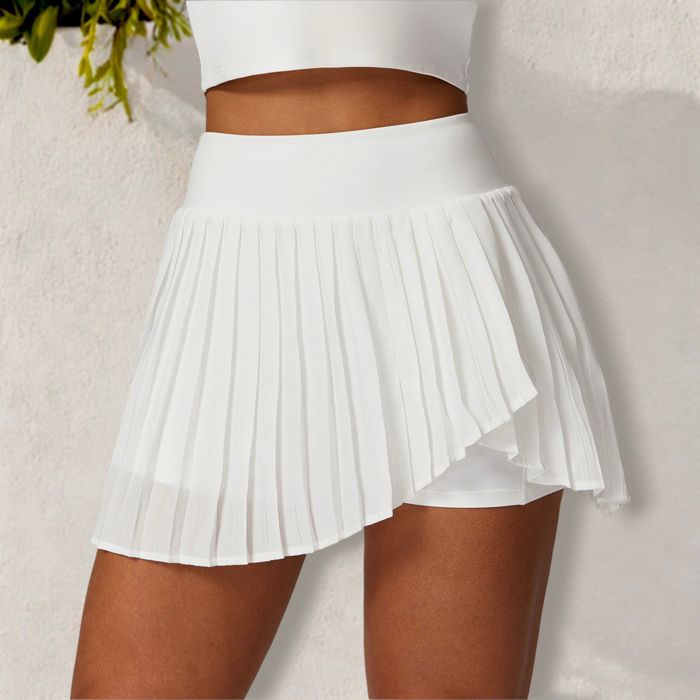 Women's High Waist Pleated Skort with Built-In Shorts and Asymmetrical Wrap Design