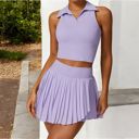 Purple Small Women's Sleeveless Polo Crop Top with Collared Neckline and Stretch Fabric