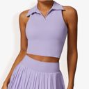 Purple XL Women's Sleeveless Polo Crop Top with Collared Neckline and Stretch Fabric