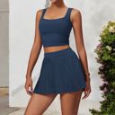 Blue XL Women's Pleated Detail Square Neck Sports Bra with Wide Straps and Fitted Design