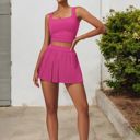 Pink Medium Women's Pleated Detail Square Neck Sports Bra with Wide Straps and Fitted Design