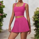 Pink Medium Women's Pleated Detail Square Neck Sports Bra with Wide Straps and Fitted Design