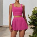 Pink Small Women's Pleated Detail Square Neck Sports Bra with Wide Straps and Fitted Design