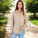  Long Sleeve Ribbed Pullover with Button-Up Collar and Chest Pocket