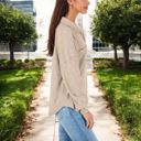  Long Sleeve Ribbed Pullover with Button-Up Collar and Chest Pocket