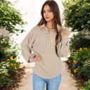  Long Sleeve Ribbed Pullover with Button-Up Collar and Chest Pocket