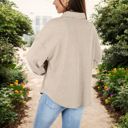  Long Sleeve Ribbed Pullover with Button-Up Collar and Chest Pocket