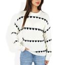  Long Sleeve Knit Sweater with Heart Pattern and Crew Neck