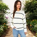  Long Sleeve Knit Sweater with Heart Pattern and Crew Neck