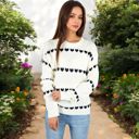  Long Sleeve Knit Sweater with Heart Pattern and Crew Neck