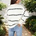  Long Sleeve Knit Sweater with Heart Pattern and Crew Neck