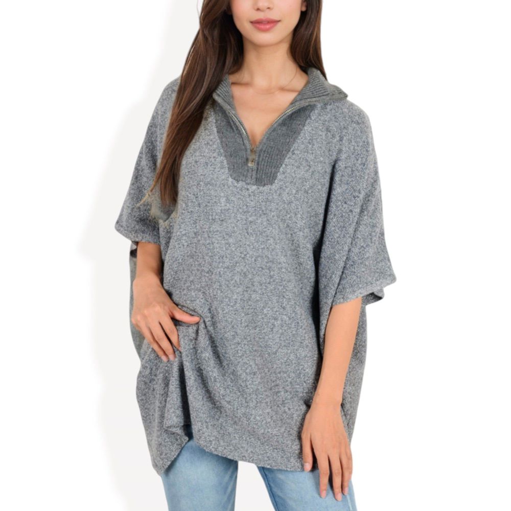 Short Sleeve Knit Pullover with Quarter Zip Collar