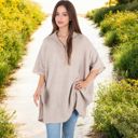 Beige Large Short Sleeve Knit Pullover with Quarter Zip Collar