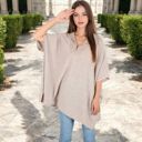 Beige Large Short Sleeve Knit Pullover with Quarter Zip Collar