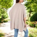 Beige Large Short Sleeve Knit Pullover with Quarter Zip Collar