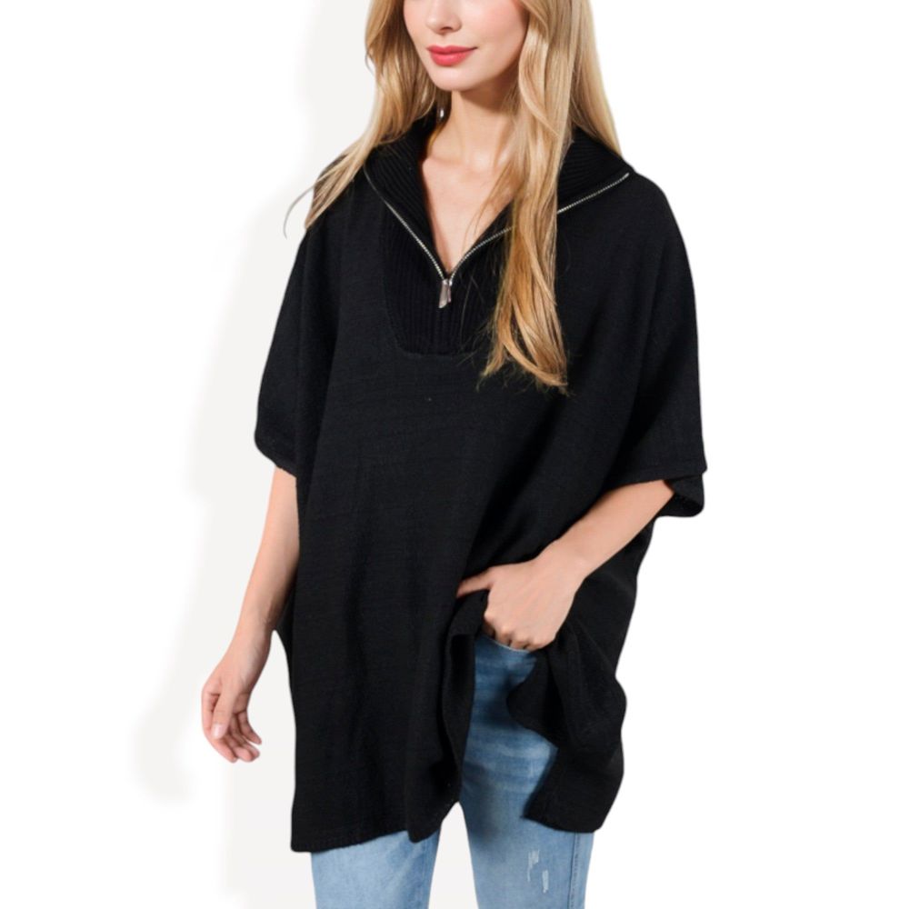 Short Sleeve Knit Pullover with Quarter Zip Collar