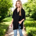 Black Large Short Sleeve Knit Pullover with Quarter Zip Collar