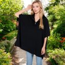 Black Large Short Sleeve Knit Pullover with Quarter Zip Collar