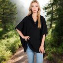 Black Large Short Sleeve Knit Pullover with Quarter Zip Collar