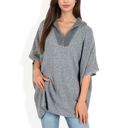 Gray Large Short Sleeve Knit Pullover with Quarter Zip Collar