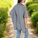 Gray Large Short Sleeve Knit Pullover with Quarter Zip Collar