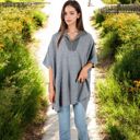 Gray Large Short Sleeve Knit Pullover with Quarter Zip Collar