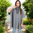 Gray Large Short Sleeve Knit Pullover with Quarter Zip Collar