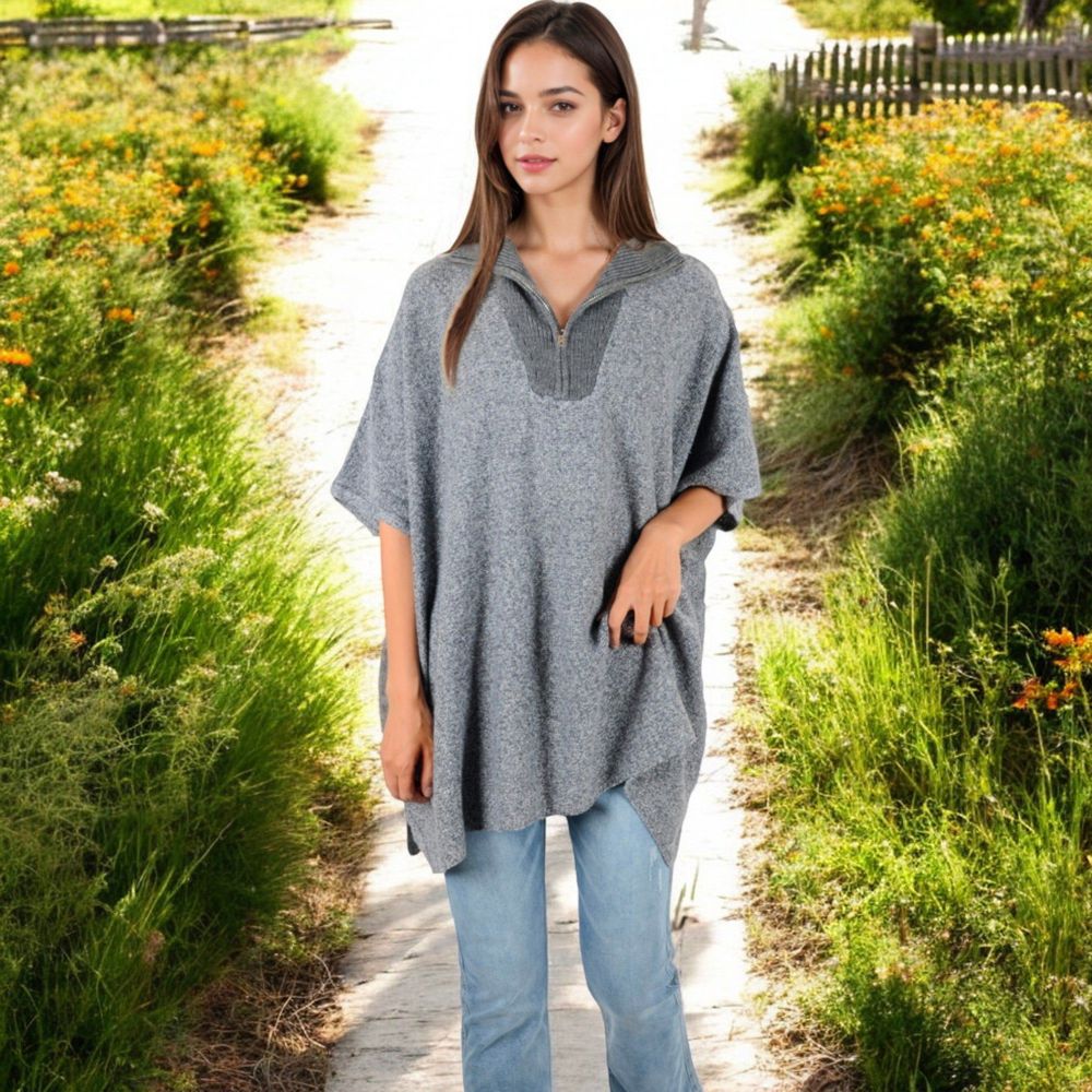 Short Sleeve Knit Pullover with Quarter Zip Collar