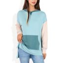  Color Block Long Sleeve Hooded Pullover with Kangaroo Pocket