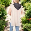 Beige Large Color Block Long Sleeve Hooded Pullover with Kangaroo Pocket