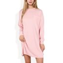  Long Sleeve Waffle Knit Oversized Tunic Dress with Front Pocket