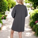 Black Medium Long Sleeve Waffle Knit Oversized Tunic Dress with Front Pocket