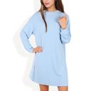 Blue Large Long Sleeve Waffle Knit Oversized Tunic Dress with Front Pocket